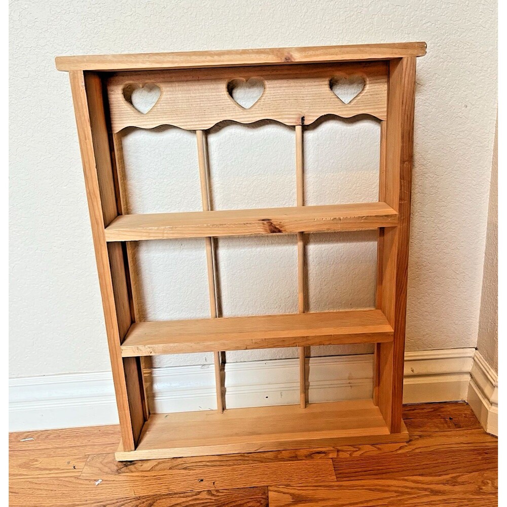 Wooden Heart Cutout Wall Shelf Display Curio Country Farmhouse 25x20 Pine Vtg